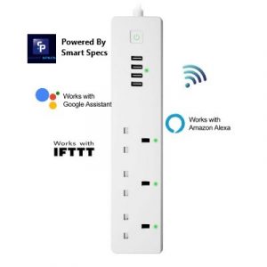 Smart Specs Wifi Power Strip, 3 outlet 4 USB Port with Surge Protector Alexa Google Assistant UK Socket 3pin
