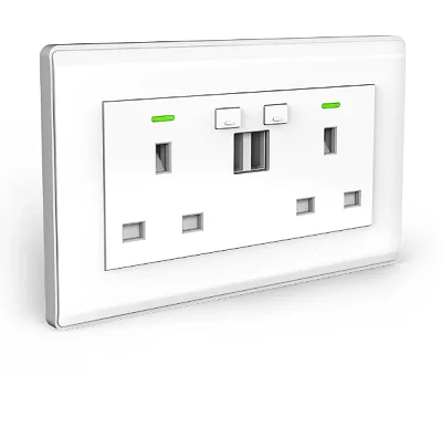 Smart Wifi Wall Socket with 2 Outlets and 2 USB Port, Compatible with Alexa, Google.