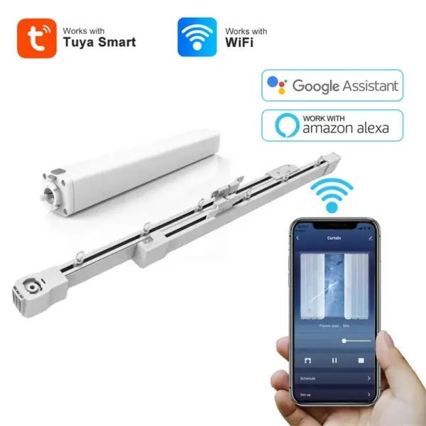 Extendable Smart Curtain Track Set  Adjustable within range 2.417-4.5m  Tuya Smart WiFi+RF curtain motor  RF 868Mhz Remote