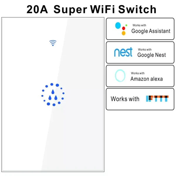 Smart Wifi Boiler Switch, 20A,  Alexa Google Home Voice US standard Touch Panel Timer - Image 2