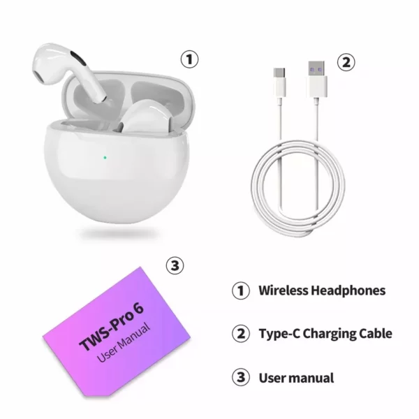Pro6 ProB Hifi Stereo 5.0 BT Wireless Earphone Noise Canceling TWS 2021 New Headphones For iPhone Android - Image 2