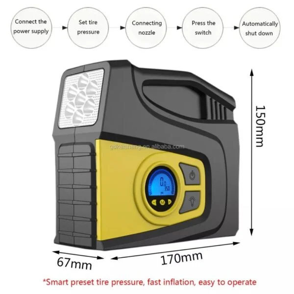 Digital Air Compressor Pump for Cars, Max Pressure150PSI, LED Light, Preset Pressure Gauge, and Long Cord - Image 4