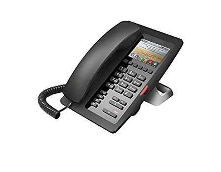 Enjoy High Quality Calls with Fanvil H5 Hotel Room IP Phone: Speakerphone with an RJ45 port, a USB port, SIP based VoIP, analog lines, and 7” color LCD display