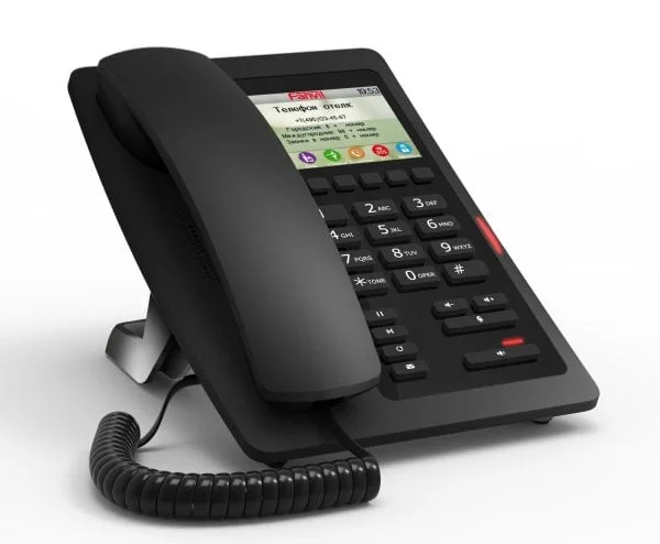 Enjoy High Quality Calls with Fanvil H5 Hotel Room IP Phone: Speakerphone with an RJ45 port, a USB port, SIP based VoIP, analog lines, and 7” color LCD display - Image 2