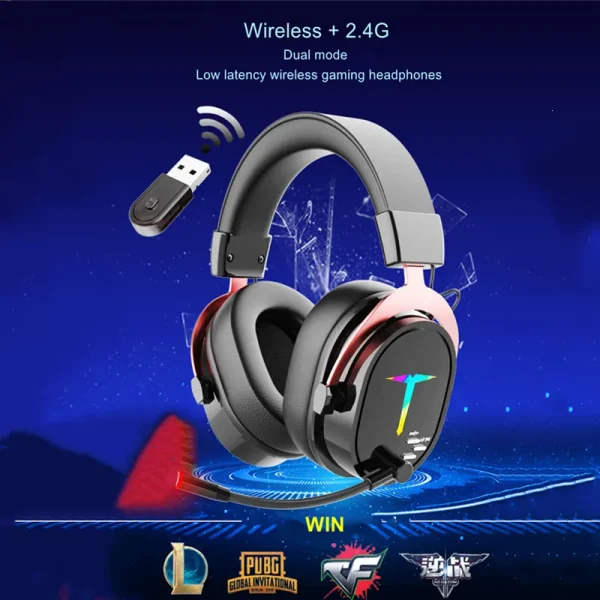 SAMA LED Light Laptop Mac Stereo Surround Gaming Headset PS4 PC XBOX PS5 Noise Cancelling Over Ear Wireless Headphones - Image 2