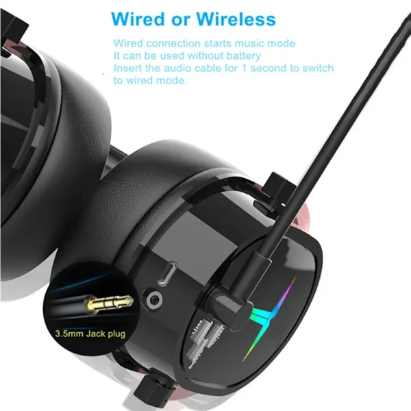 SAMA LED Light Laptop Mac Stereo Surround Gaming Headset PS4 PC XBOX PS5 Noise Cancelling Over Ear Wireless Headphones - Image 6