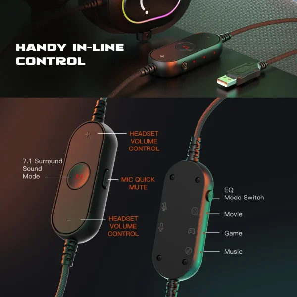 Fifine H6 High Quality 7.1 Surround Sound Gaming Headset RGB Gaming Headphones USB Wired Gamer Headset Gaming Headphones - Image 2