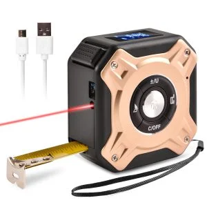 2 in 1 Digital Laser Tape Measure | 130ft/40m Laser Distance Meter Display On Backlit LCD Screen with 16ft/5m AutoLock Measuring Tape