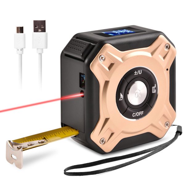 2 in 1 Digital Laser Tape Measure | 130ft/40m Laser Distance Meter Display On Backlit LCD Screen with 16ft/5m AutoLock Measuring Tape