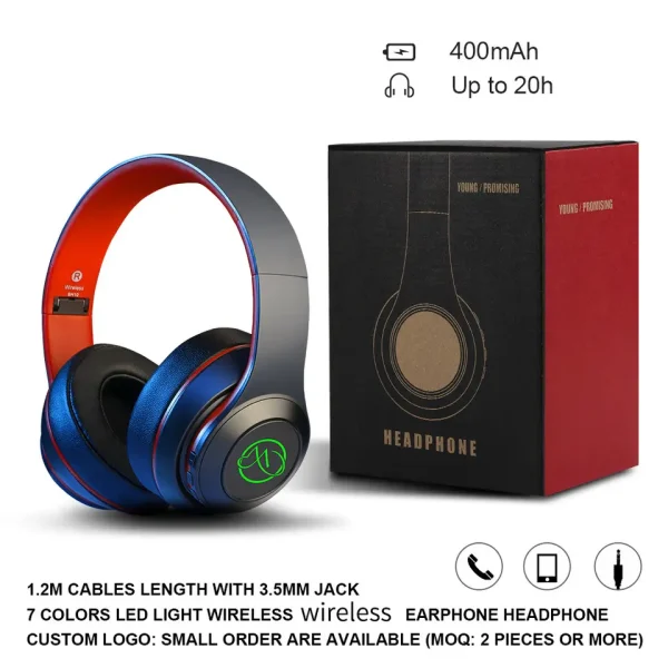 Bluetooth Headphones Over The Ear Wireless, Headphones Wired, Headphones with Microphone 20 Hour Travel and Work (Black) - Image 6
