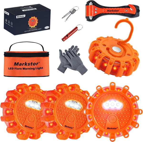 Waterproof Road Emergency Lights Beacon Kit For Alerting Cars Truck Boats | Emergency Roadside Warning LED Light Flares | 360° Visibility Roadside Flares Kit With Magnetic Base & Hook - Image 4