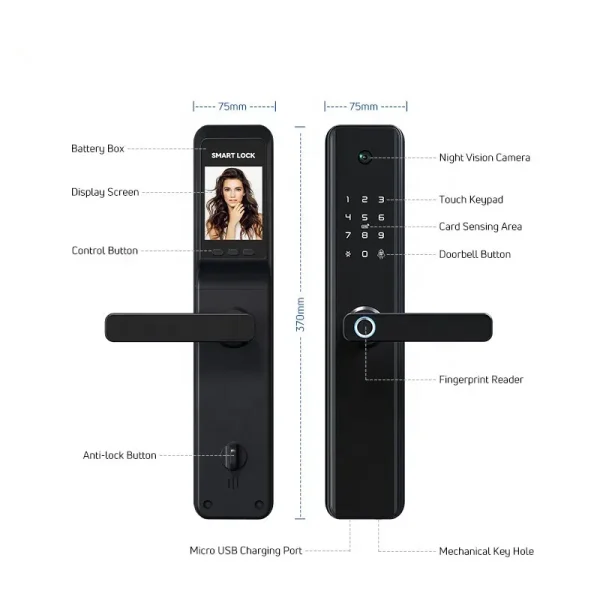 Glomarket WIFI Tuya APP Control QR Card Fingerprint Door Lock Digital Lock Intelligent Electric Smart Door Lock With Camera - Image 6