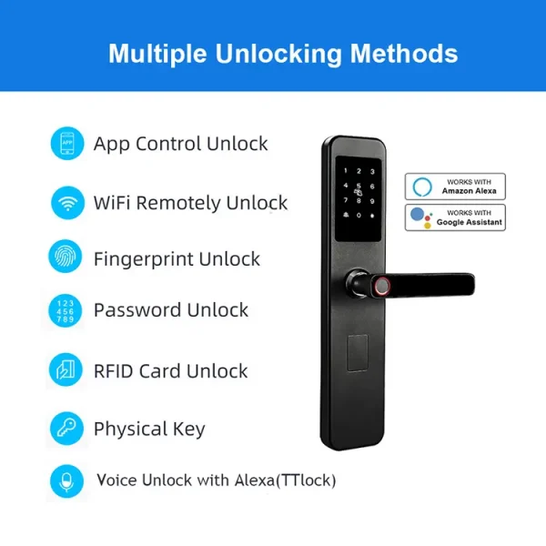 Waterproof Tuya WIFI APP Cerradura Digital Door Lock Aluminum Biometric Fingerprint Door Handle Keyless Smart Lock - Image 7