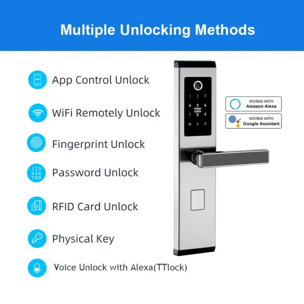 TTLock App Smart Fingerprint Lock Intelligent Digital Keypad Code Door Lock Keyless Handle Biometric NFC Smart Doorlocks - Image 4