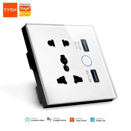 Smart Home Universal Wall Socket With 2 Usb Tuya 13A Wifi Power Smart Socket Work With Alexa Google Home