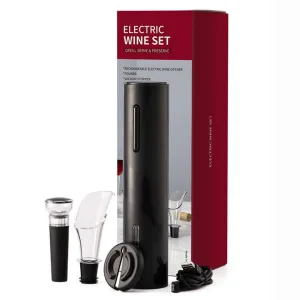 Wine Gadget Accessories Rechargeable Red Electric Corkscrew Wine Opener Gift Set With Vacuum Stopper