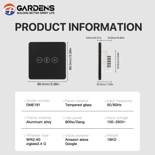 Garden Tuya WiFi Smart Curtain Switch – No Battery, Push Button, Alexa Compatible - Image 2