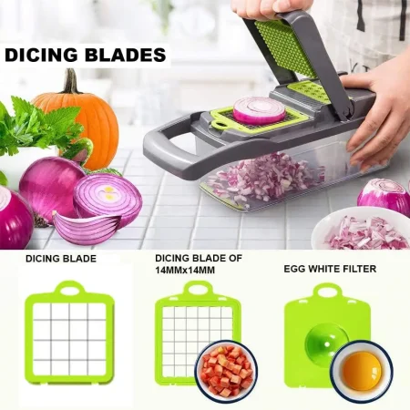 multifunction vegetable cutter with 16 tools in one. Slice, dice, and chop quickly with this efficient kitchen gadget.