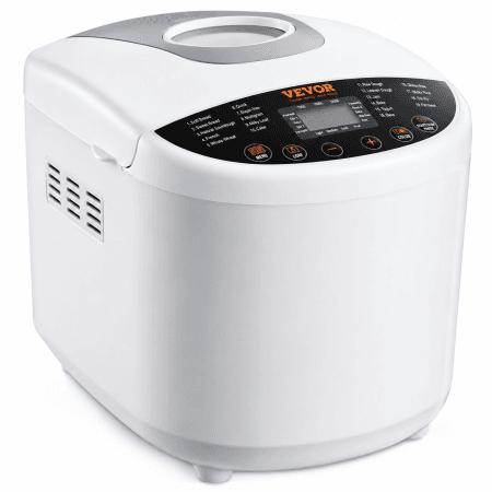 programmable bread maker white with nonstick pan and LCD display panel