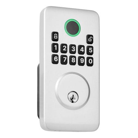 Fingerprint keypad door lock with silver finish